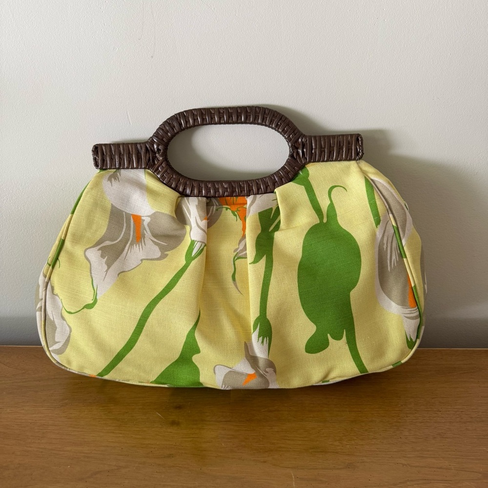 Barneys New York Large Yellow and Green Floral Handbag